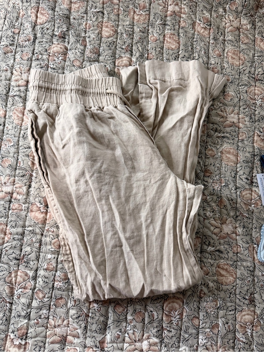 Quince Casual Elastic-Waist Linen Blend Pants - Beige PETITE